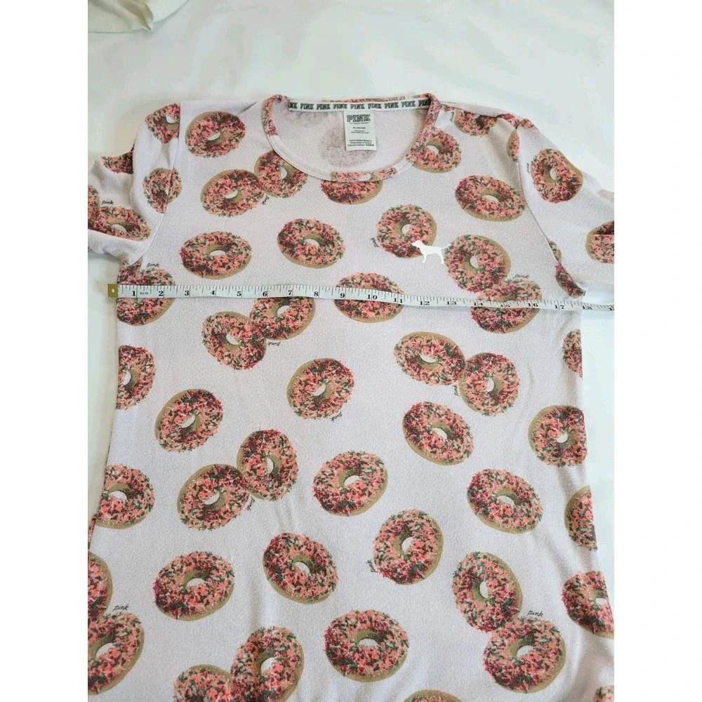Victoria's Secret PINK Sleepwear Pajama Top Donuts Cozy Tee Long Sleeve Sz M‎
